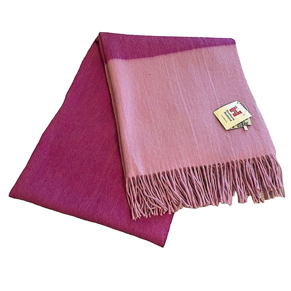 Nwt Strathurie Lambswool Scarf Wrap Fringe Pink Scotland Color Block Cozy Soft